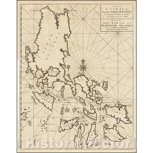 Historic Map | Canal des Iles Philippines Par leque passe le Galion de Manille. Et les Iles voisines de ce canal  ::  Kaart van het Kanaal in de Filippynsche, 1765 v1