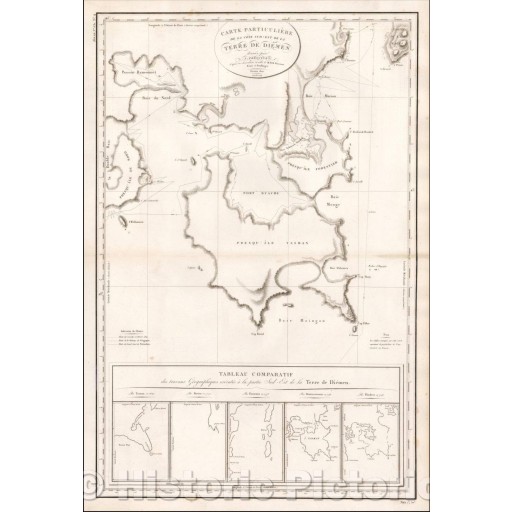 Historic Map | (Tasmania) Carte Generale de la Terre de Diemen, Comprenant les decouvertes et les t  ::  Island of Tasmania, Van Diemen's Land, Hunter Islands, 1812 v2
