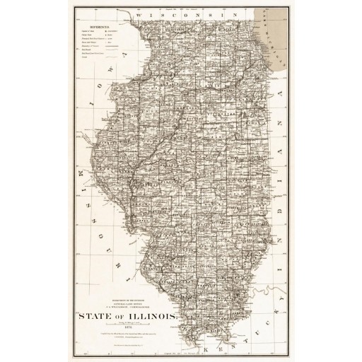 Land Map of Illinois Counties, c1878
