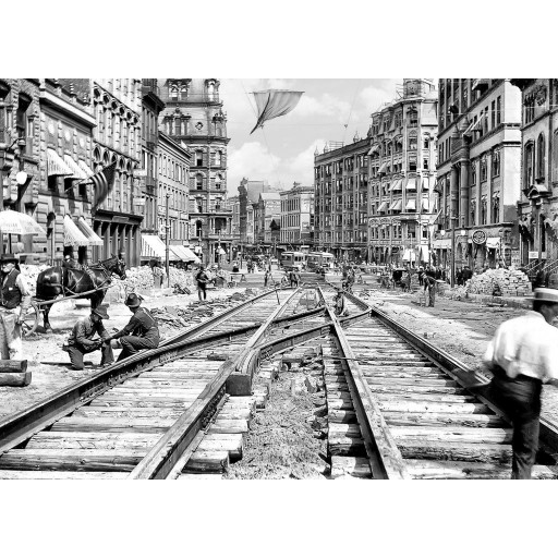 Laying Streetcar Tracks on Exchange Street, c1898