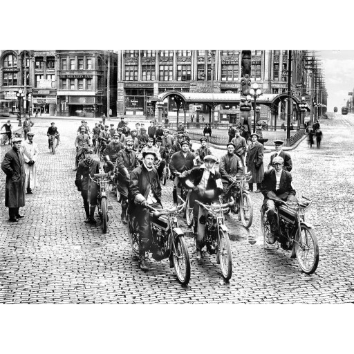 Excelsior V-Twins Motorcycle Club in Pioneer Square, c1914