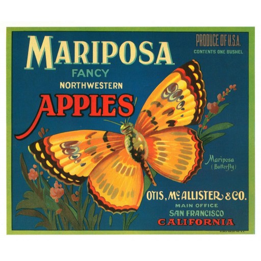 Mariposa Apples Vintage Crate Label, c1935