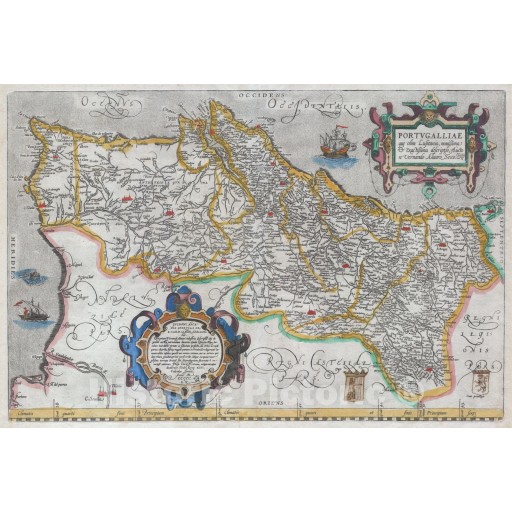 Historic Map | Ortelius Map of Portugal (Porvgalliae), 1579 | Vintage Wall Art | 16in x 24in