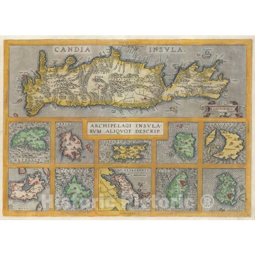 Historic Map | Ortelius Map of Crete (Candia) and 10 Greek Islands, 1584 | Vintage Wall Art | 18in x 24in