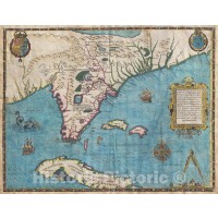 Historic Map | De Bry and Le Moyne Map of Florida and Cuba, 1591 | Vintage Wall Art | 18in x 24in